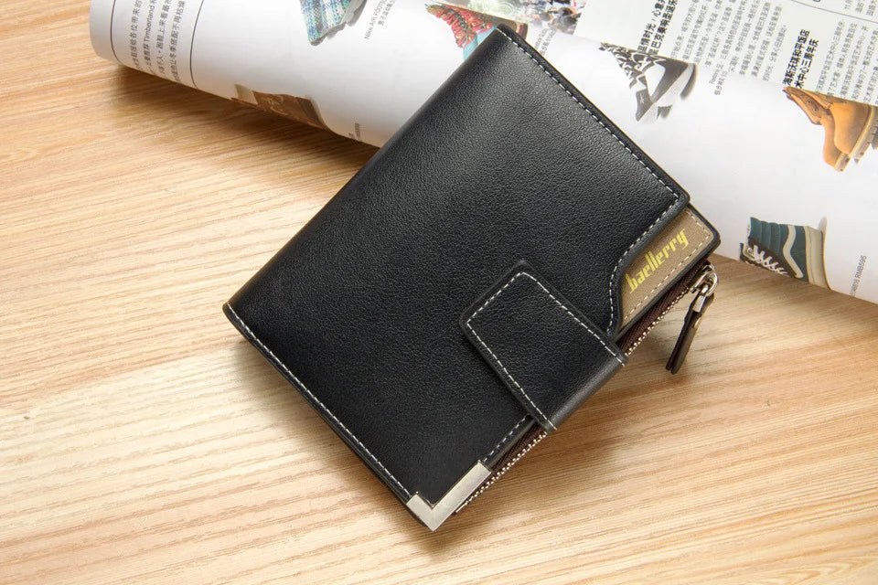 Short Luxury Men Wallets Zipper Coin Pocket Card Holder Male Wallet Clutch Photo Holder Name Engraved Brand Man Purses Wallet