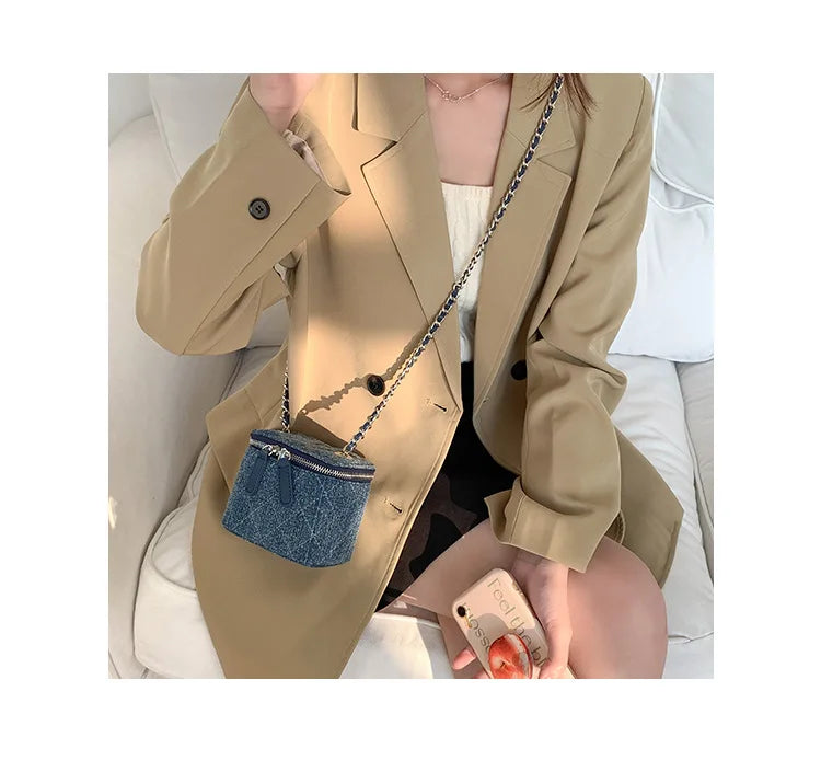 Mini Denim Crossbody Bags for Women 2023 Lingge Chains Shoulder Bag Fashion Brands Box Bag Lipstick Coins Purses and Handbags