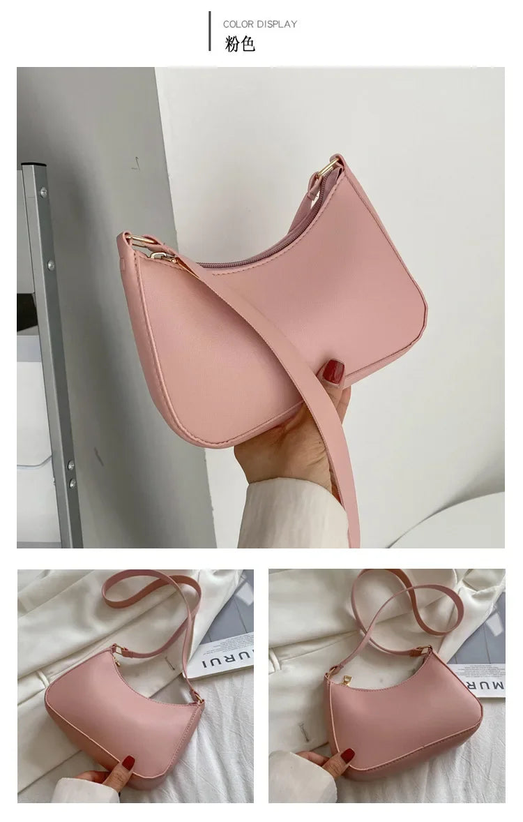 New Women's Handbag Fashionable Retro Solid Color Shoulder Bag PU Leather Casual Women's Hobos Handbag