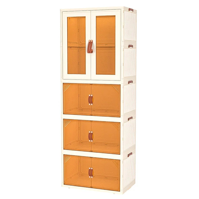 Folding Storage Cabinet For Clothes, Wardrobes, Household Snacks, Plastic Organizer Bin Baby Living Room Floor-Standing Cabinet﻿