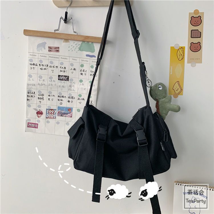 Japanese Harajuku Women Messenger Bag Solid Color Canvas Crossbody Bags Student Large Capacity Handbags Shoulder Bag Bolsos Sac