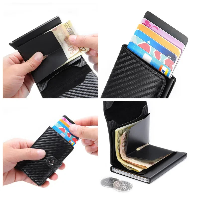 Fashion Business Carbon Fiber Credit Card Holder Wallet Men Rfid Metal Thin Pop Up Minimalist Wallet Small Purse Metal Wallet