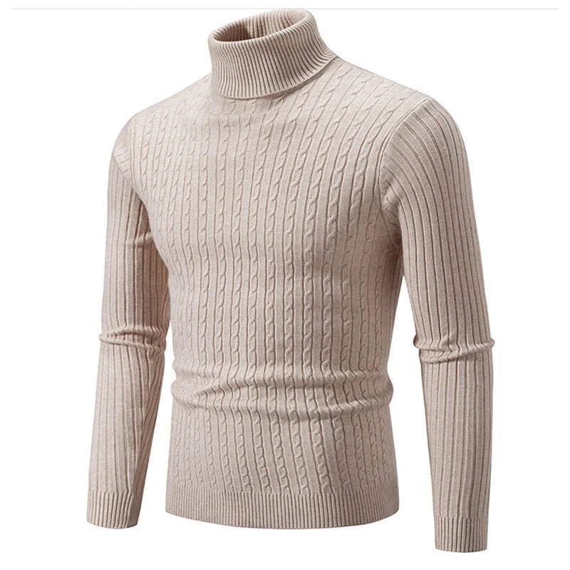 Pull d'hiver épais et chaud à col roulé pour homme, pull de marque à coupe ajustée, tricot à double col