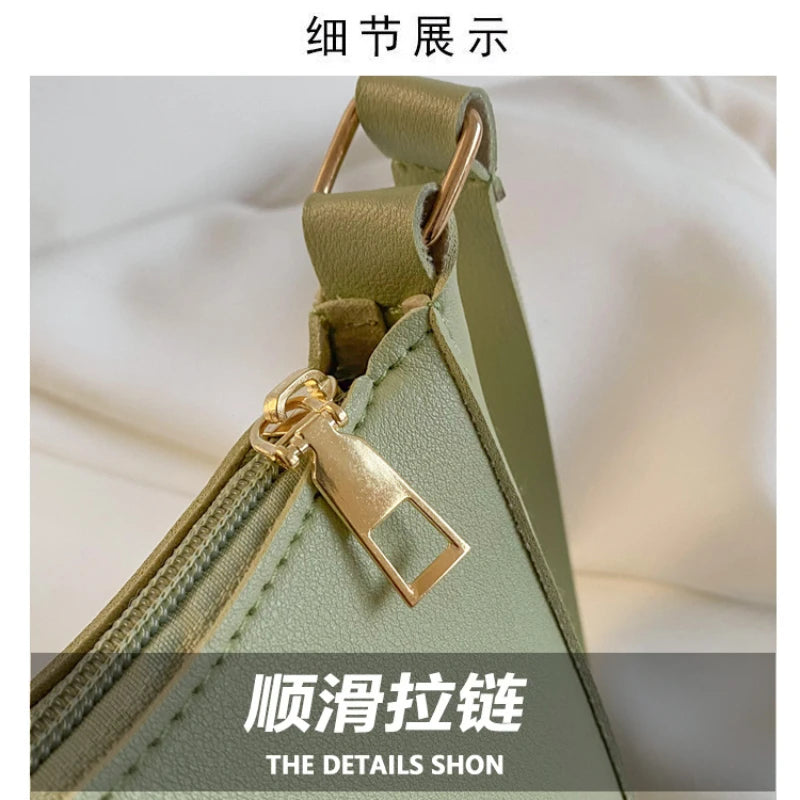 New Women's Handbag Fashionable Retro Solid Color Shoulder Bag PU Leather Casual Women's Hobos Handbag