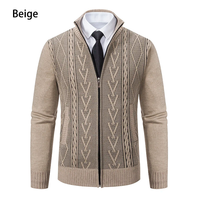 Veste épaisse pour hommes automne et hiver ligne tendance chaude col montant cardigan tricoté pull manteau