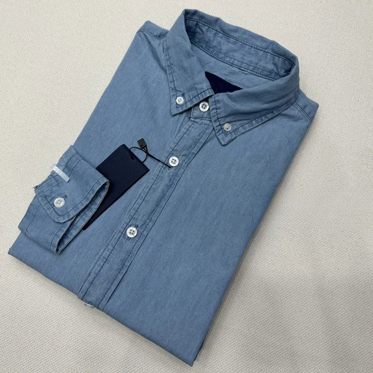 Chemise en jean à manches longues pour homme, nouvelle collection 2024, en coton, noir, bleu, épaules tombantes, poches à boutons, style cowboy, ample, décontractée, pour le travail