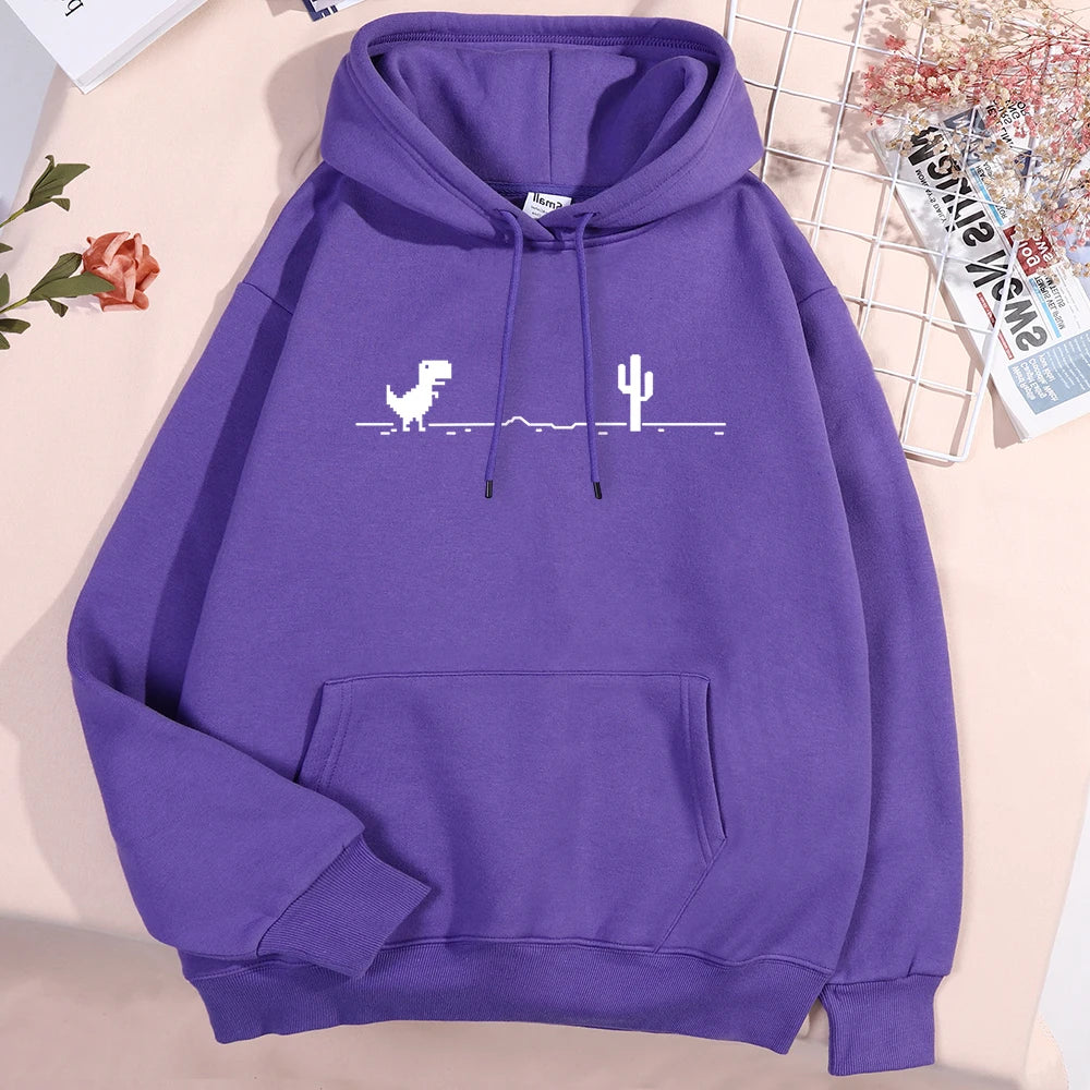 Sweat à capuche pour homme et femme, motif petit dinosaure, dysfonctionnement du réseau, nouveau, épais, mignon, avec poche, automne, chaud, col rond