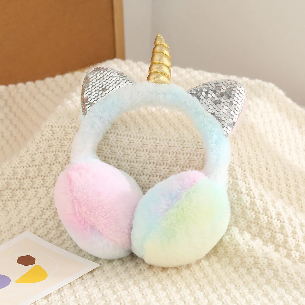 Cute Unicorn Earmuffs Children Kids Cat Ears Lovely Ear-Muffs Cover Warmer Plush Headband Fur Headphones Winter Fluffy Earflap