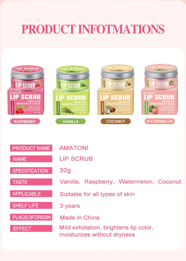 Lip scrub 30g raspberry vanilla coconut watermelon lip brighten exfoliating lip moisturizing gift for women