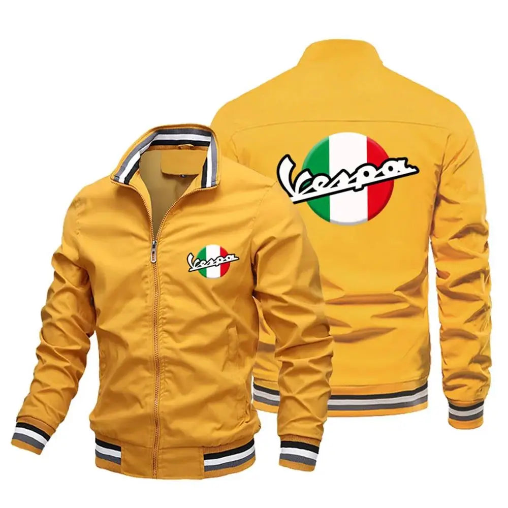 Men's casual Vespa motorcycle logo printed jacket, windproof pilot riding 2024