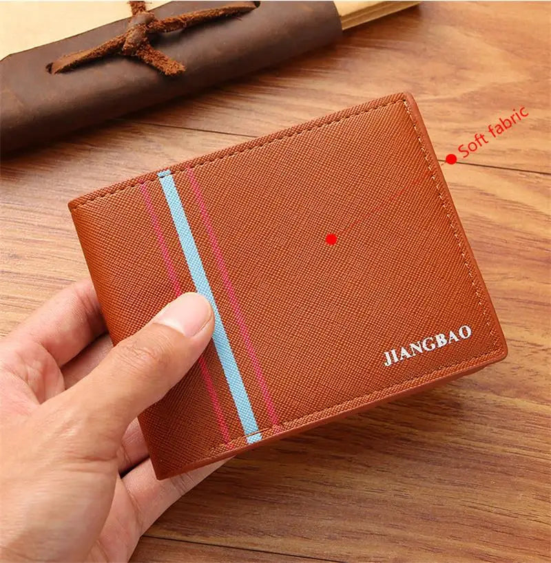 Men'S Short Fashionable Thin Wallet Multi Card Cross Pattern Wallet Spot Horizontal Large Capacity Business Soft Leather Wallet