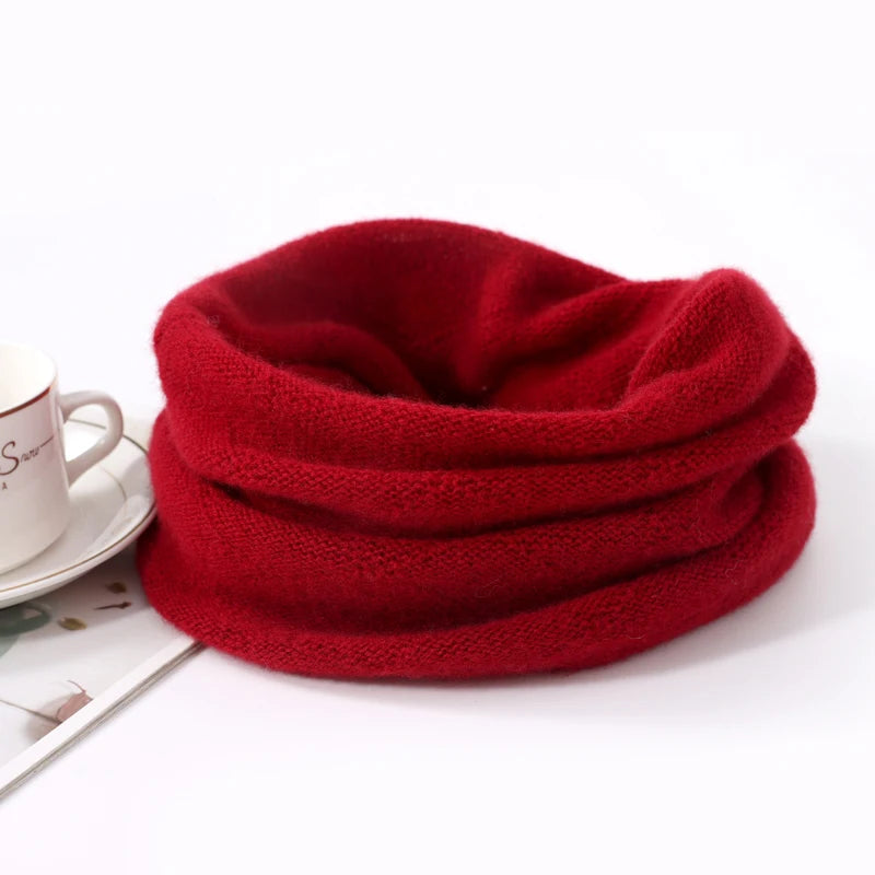 100% Pure Wool Ring Scarf Hollow Out Neckerchief Women Knitted Luxury Cashmere Headband Female Neck Warmer Soft Fake Collar