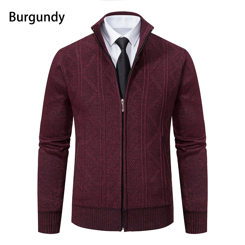 Veste épaisse pour hommes automne et hiver ligne tendance chaude col montant cardigan tricoté pull manteau