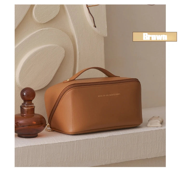 Leather Large-Capacity Travel Cosmetic Bag Portable Makeup Pouch Women Waterproof Bathroom Washbag Multifunction Toiletry Kit