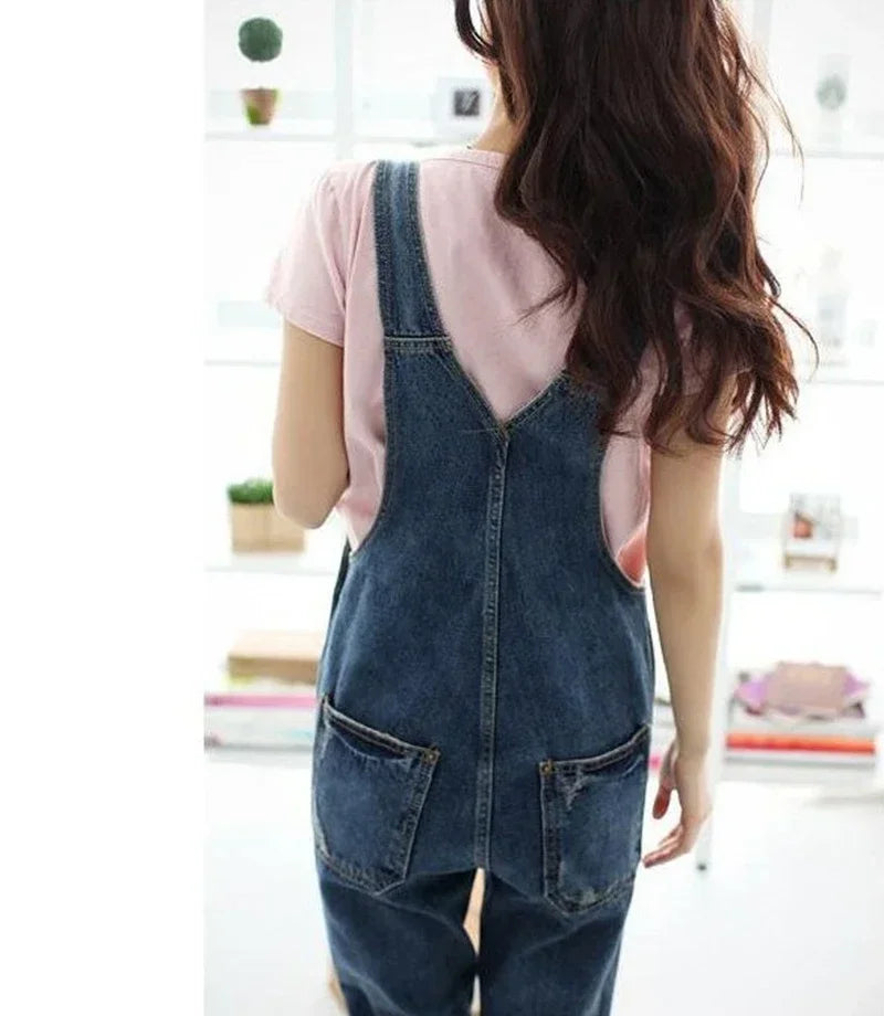 Summer Women Sleeveless Overalls Cool Denim Jumpsuit Ripped Holes Casual Ripped Mom Jeans Jumpsuits ladies Jumpsuits Plus Size