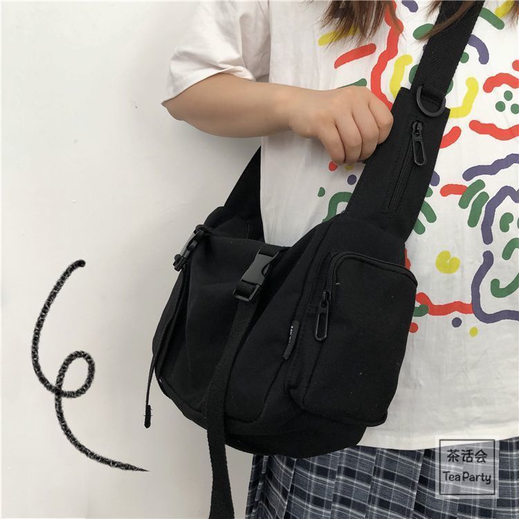 Japanese Harajuku Women Messenger Bag Solid Color Canvas Crossbody Bags Student Large Capacity Handbags Shoulder Bag Bolsos Sac