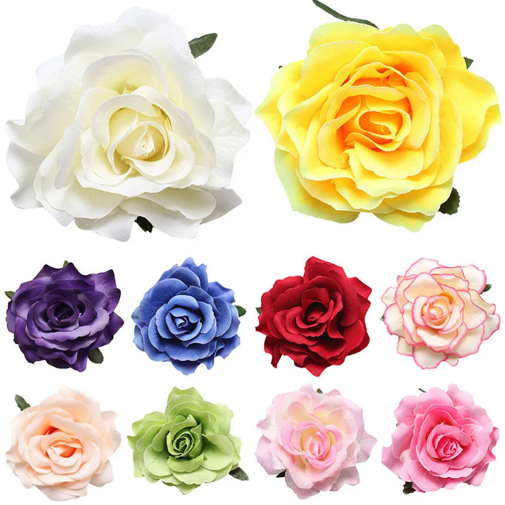 Flamenco Flowers For Hair DIY Headdress For Bridal Flocking Cloth Red Rose Flower Hairpin Hair Clip Party Hair Accessories