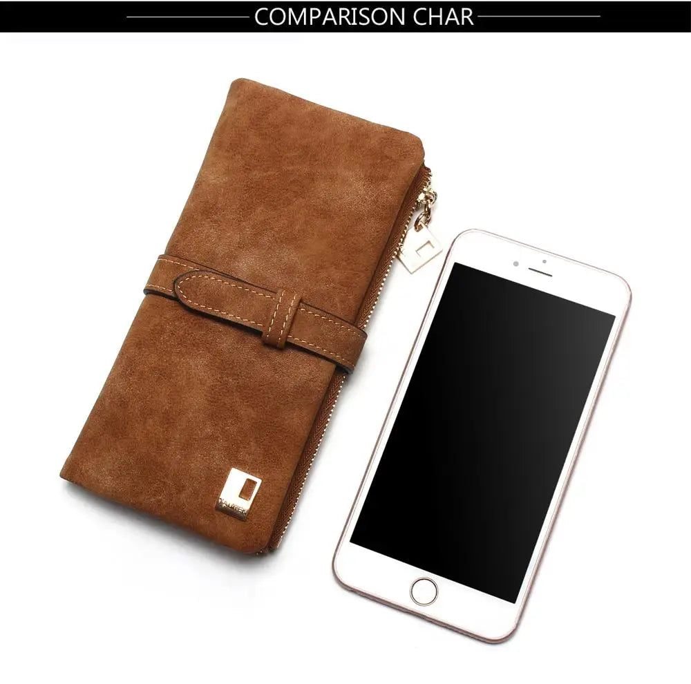 2023 New Fashion Women Wallets Drawstring Nubuck Leather Zipper  Long Design Purse Two Fold More Color Clutch Hot Card Pack