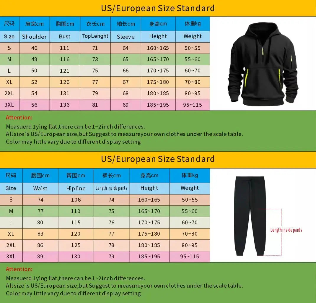 Men's Multi Pocket Zippered Sportswear And Sweatshirts,Casual Sportswear,Running Clothes,Spring And Autumn,New Two-Piece Set