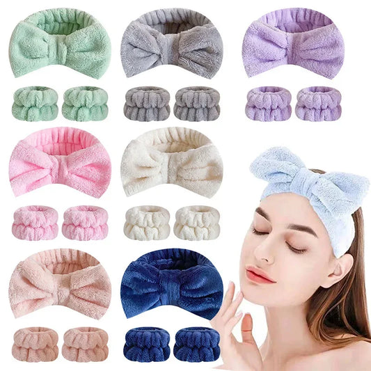 1/2/3Pcs Face Wash Absorbent Wristband Headband Hair Accessories Set Women Girls Coral Fleece Hair Bands Cuff Waterproof Bands