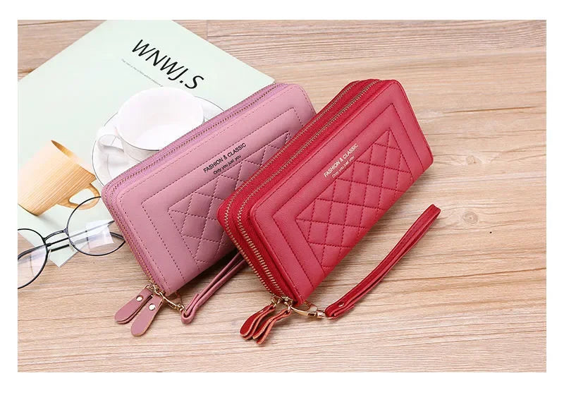 Long Wallet for Women Female Tassel Coin Purse Card Holder Wallets Double Zipper PU Leather Clutch Bags Luxury Money Phone Bag