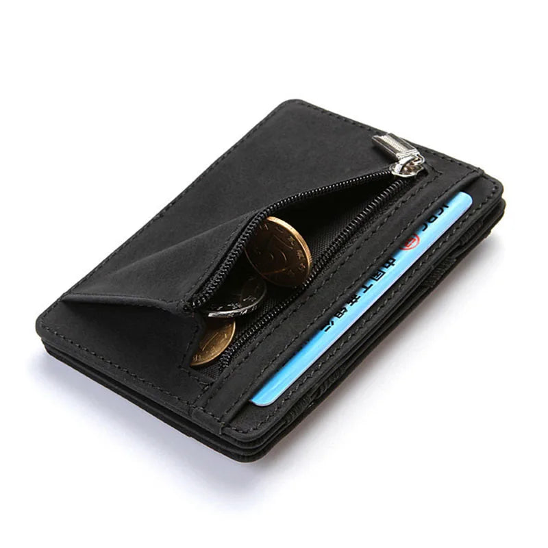 New Mini Men Wallets Name Engraved Card Holder Male Wallet High Quality PU Leather Zipper Coin Pocket Small Magic Man Purses