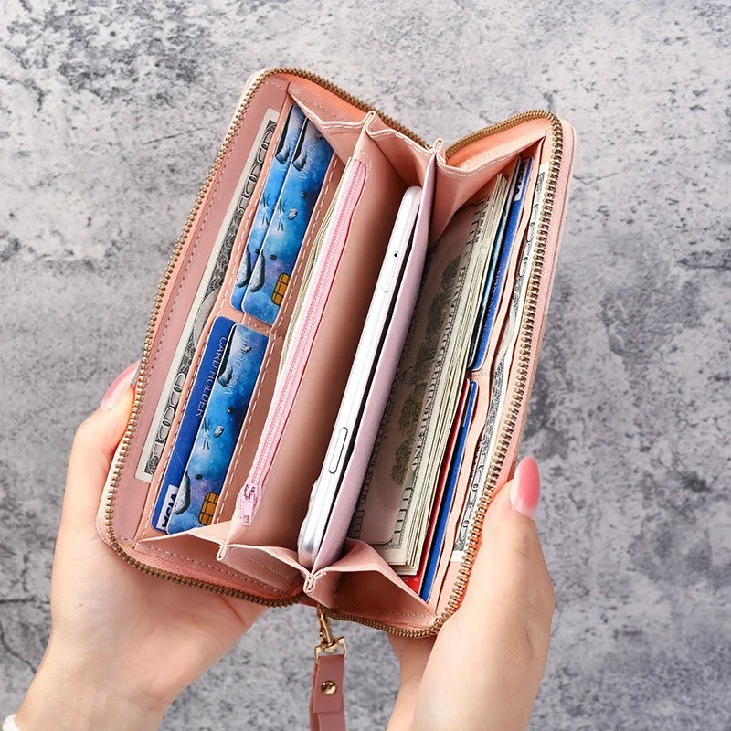 2023 New Girls Fashion Zipper Wallets Women's Long Purses Handbags Coin Purse Cards Holder PU Leather Billfold Wallet Case Bag