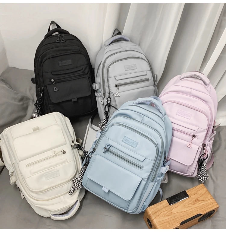 New Simple Student Bag Solid Color Schoolbag Youth Large Capacity Travel Backpack High Quality Canvas Schoolbag Fashion Backpack