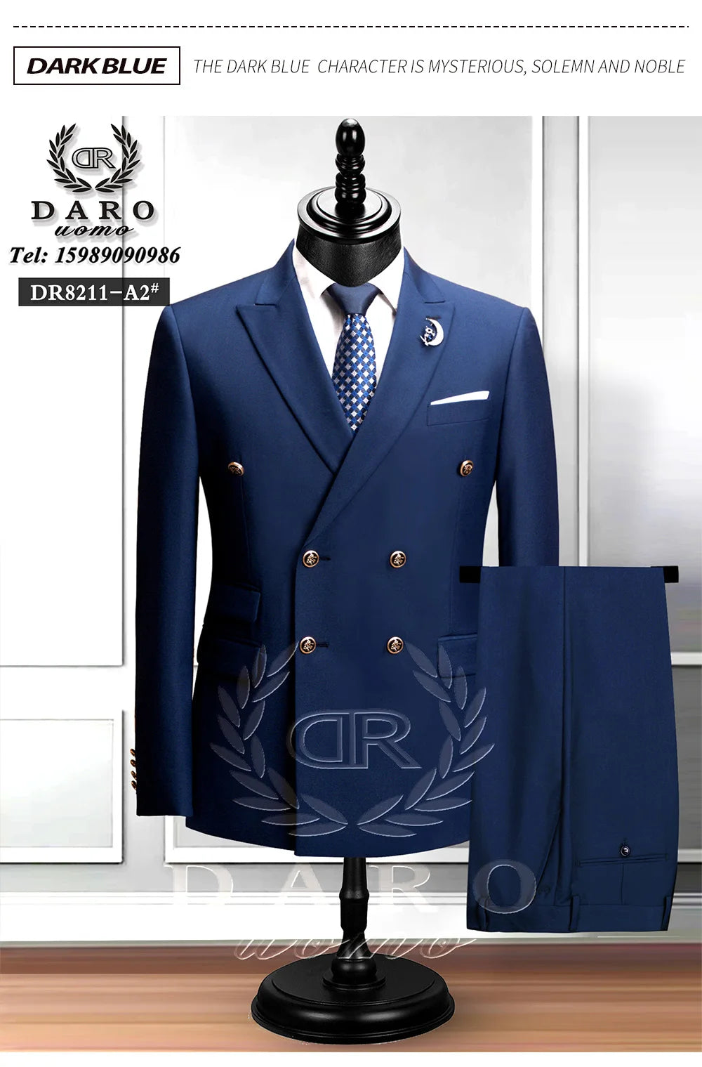 DAROuomo 2024  Men Suit Slim Fit Formal Business Work Wear Suits 2Pcs Set (Jacket+Pants)DR8211