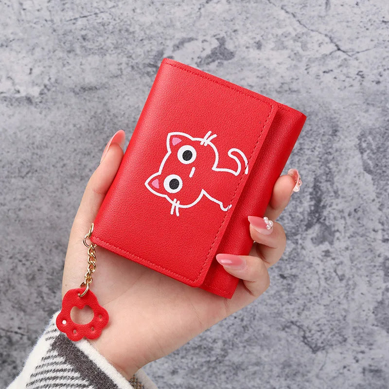 2023 New Women's Wallet Cute Cat Short Wallet Leather Small Coin Purse Girls Money Bag Card Holder Ladies Female Hasp Wallet