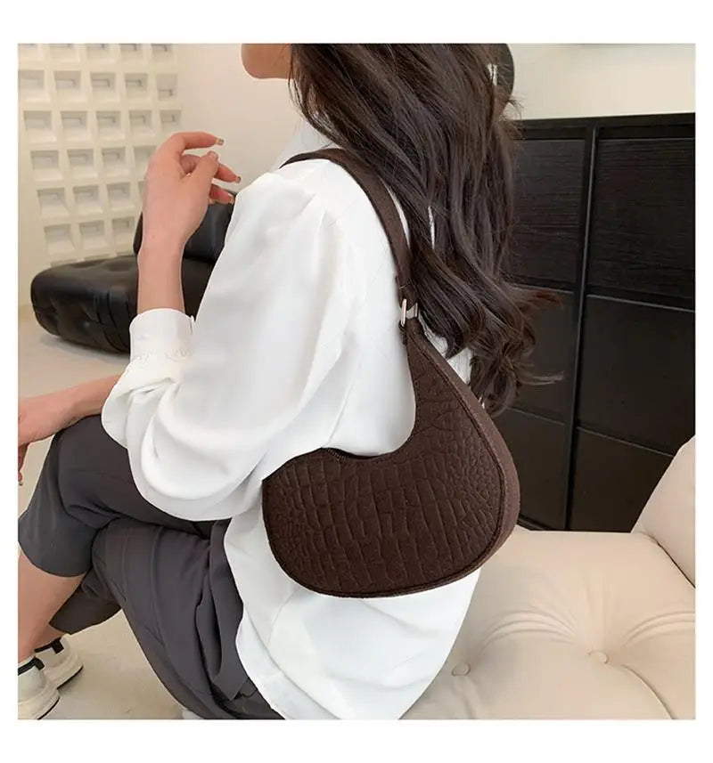 Temperament Handbag Casual Trendy Stone Pattern Shoulder Bag New Single Shoulder Design 2023 Winter Fashion Women'S Underarm Bag