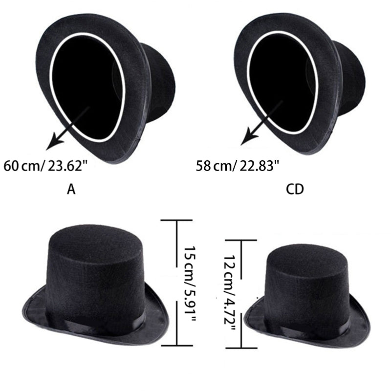 Top Hat for Adult/Children Cylinder Hat Mad Hatter Party Costume Fedora Magician Hat for Carnival Rave Party