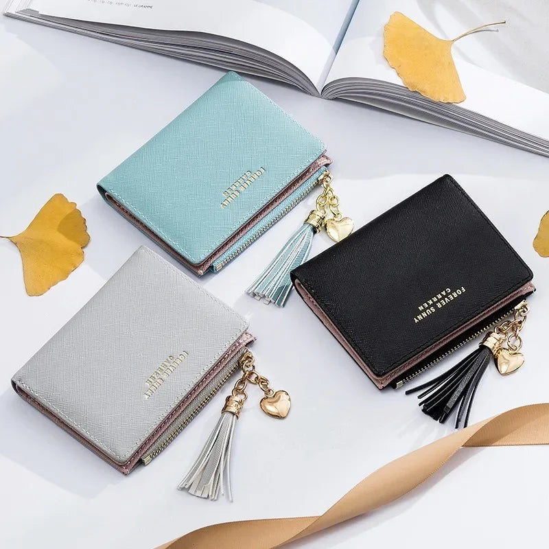 Fashion Women's Wallets Tassel Short Wallet For Woman Zipper Mini rfid Coin Purse Ladies Small Wallet Female Leather Card Holder