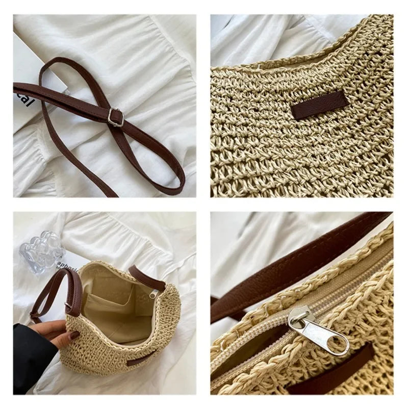 Ladies Fashion Summer Straw Crossbody Bag Women Beach Holiday Shopping Woven Shoulder Handbag Messenger Purses For Women Bags