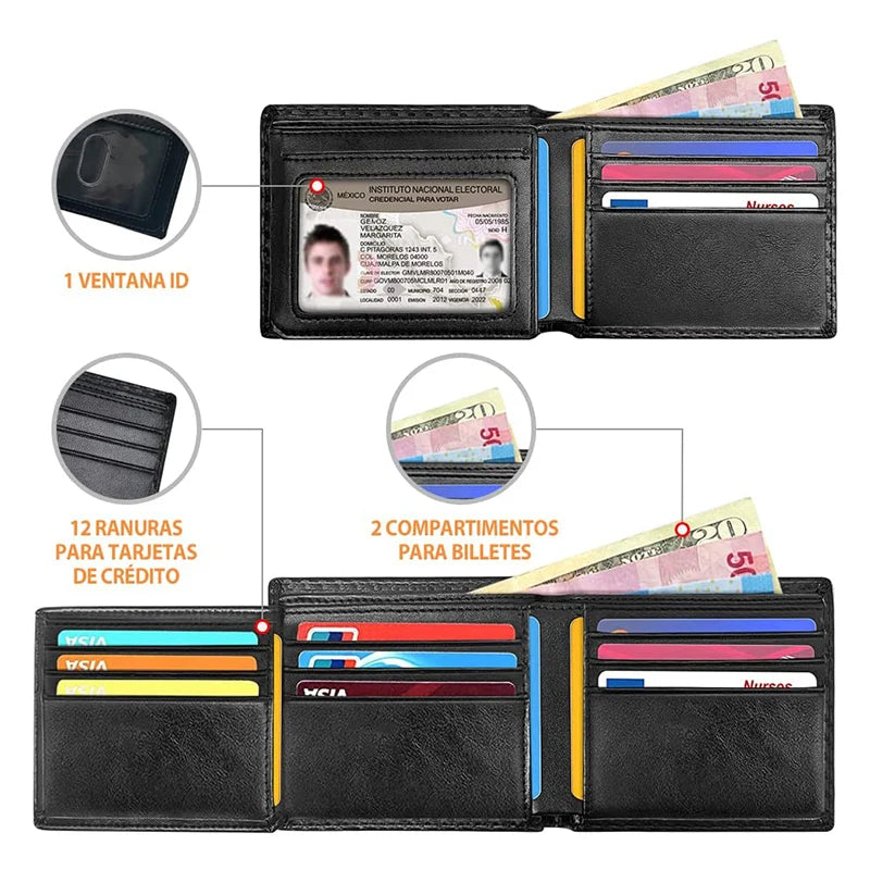 Slim Minimalist Tri-Fold Wallet Carbon Fiber RFID Blocking Men's  Wallet With ID Window and 9 Card Slots