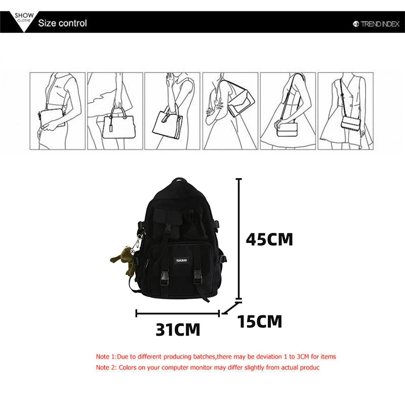 2024 Unisex School Backpack Black Nylon Anti Theft Large Students Laptop Rucksack Sweethearts Casual Travel Chic Korean Mochilas