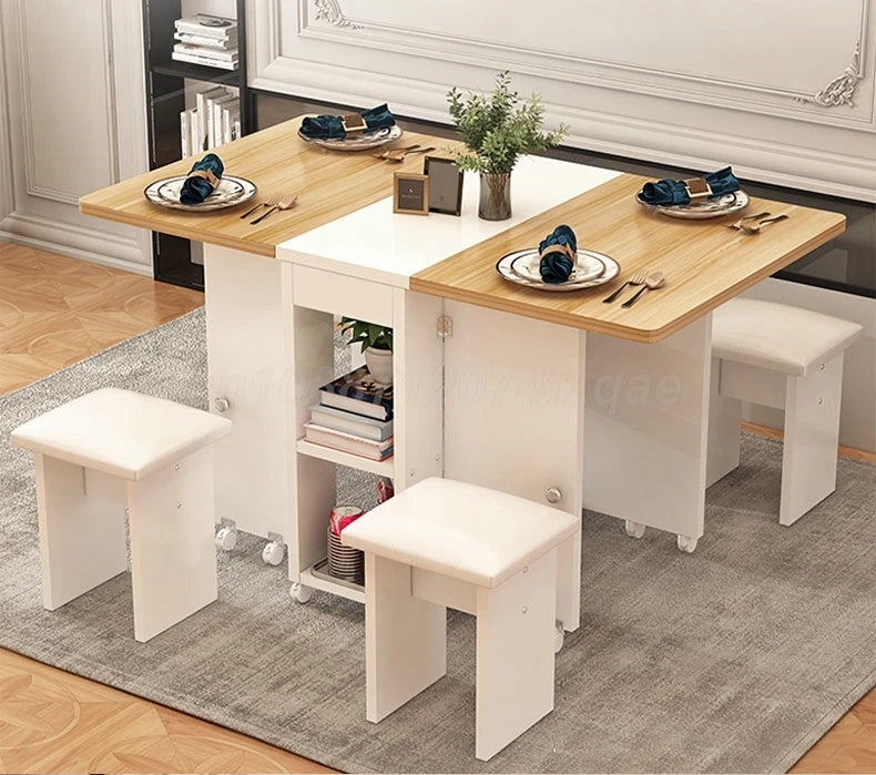 Folding Dining Table Movable Table Set  1.4m Round/ Square Table With Chair Set Furniture For Dining Room Apartment Living Room