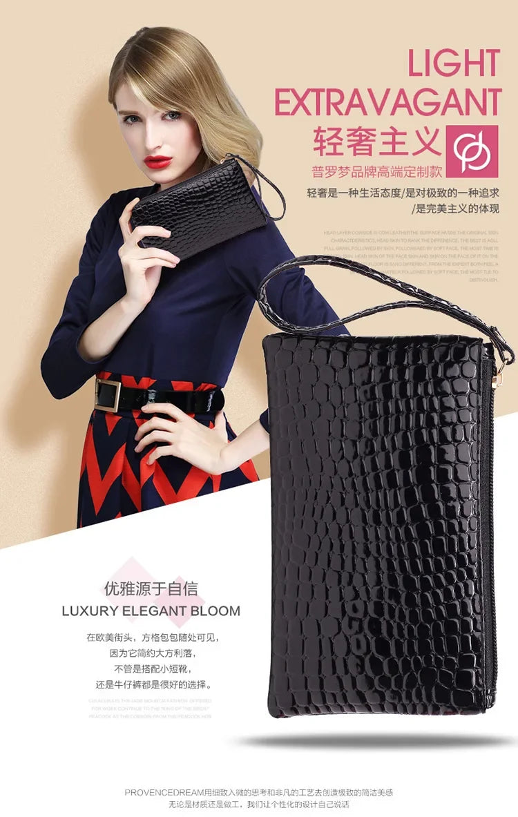 Leather Women's Long Wallet Crocodile Pattern Handbag Ultra Thin Soft Women ID Credit Card Holder Coin Purse for Female Ladies