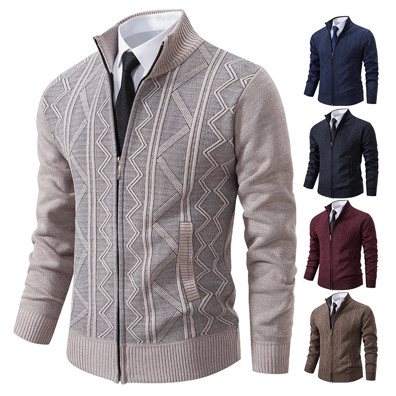 Veste épaisse pour hommes automne et hiver ligne tendance chaude col montant cardigan tricoté pull manteau