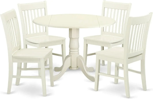 5 piece Traditional Height Pedestal Dining Room Set, White Dinings Tables set Kitchen Chair