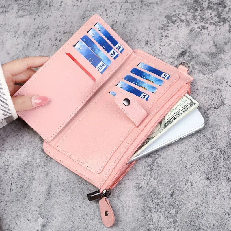 2024 Fashion Women Wallets Simple Zipper Purses Black White Gray Red Long Section Clutch Wallet Soft PU Leather Money Bag