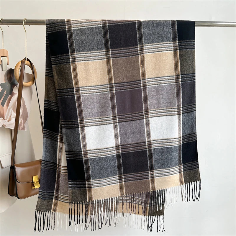 2023 Warm Plaid Cashmere Shawl Poncho Winter Scarf Luxury Print Blanket Pashmina Wraps Bufanda With Tassel Casual Stoled Echarpe