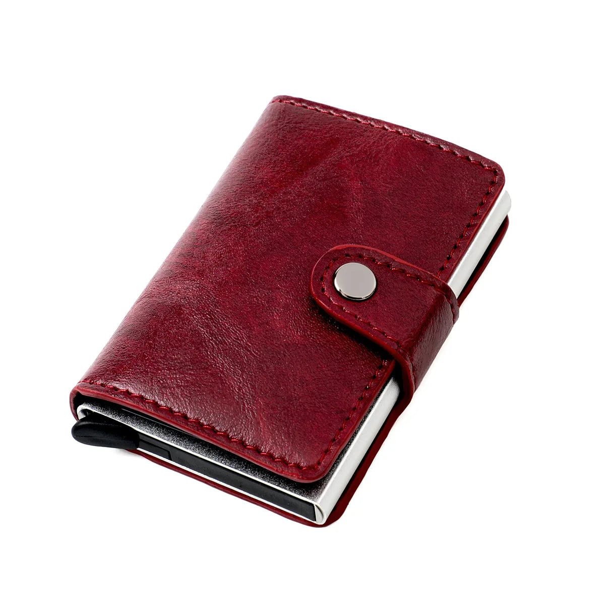 RFID Blocking Credit Card Holder Stainless Steel NFC Anti Scan Business Wallet Genuine PU Leather Purse Money Bag For Men Women