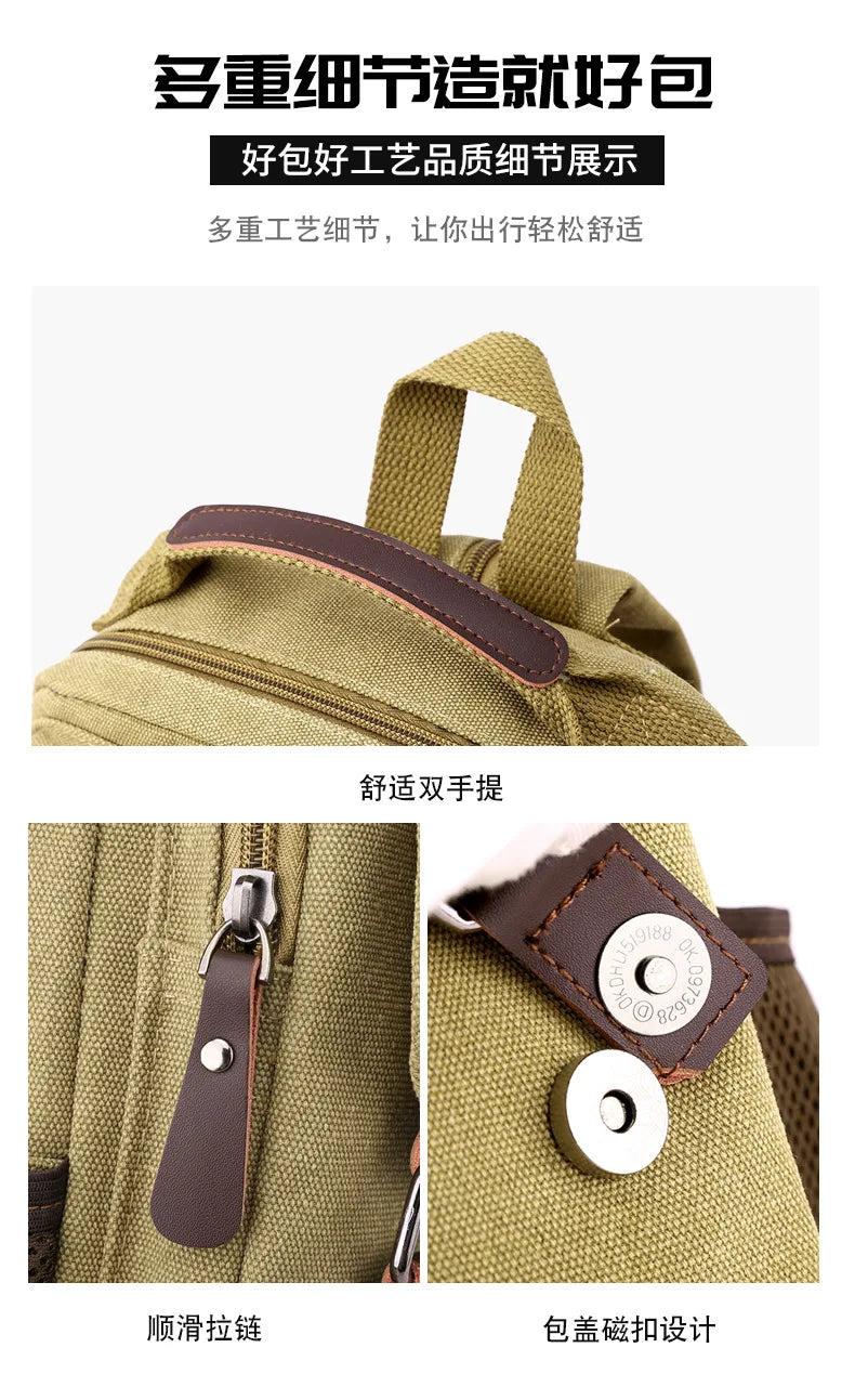 Small Mens Backpack Canvas Casual Backpacks for Men 2024 Mini Male School Bag Rucksack Man Multi-function Crossbody Bag Travel