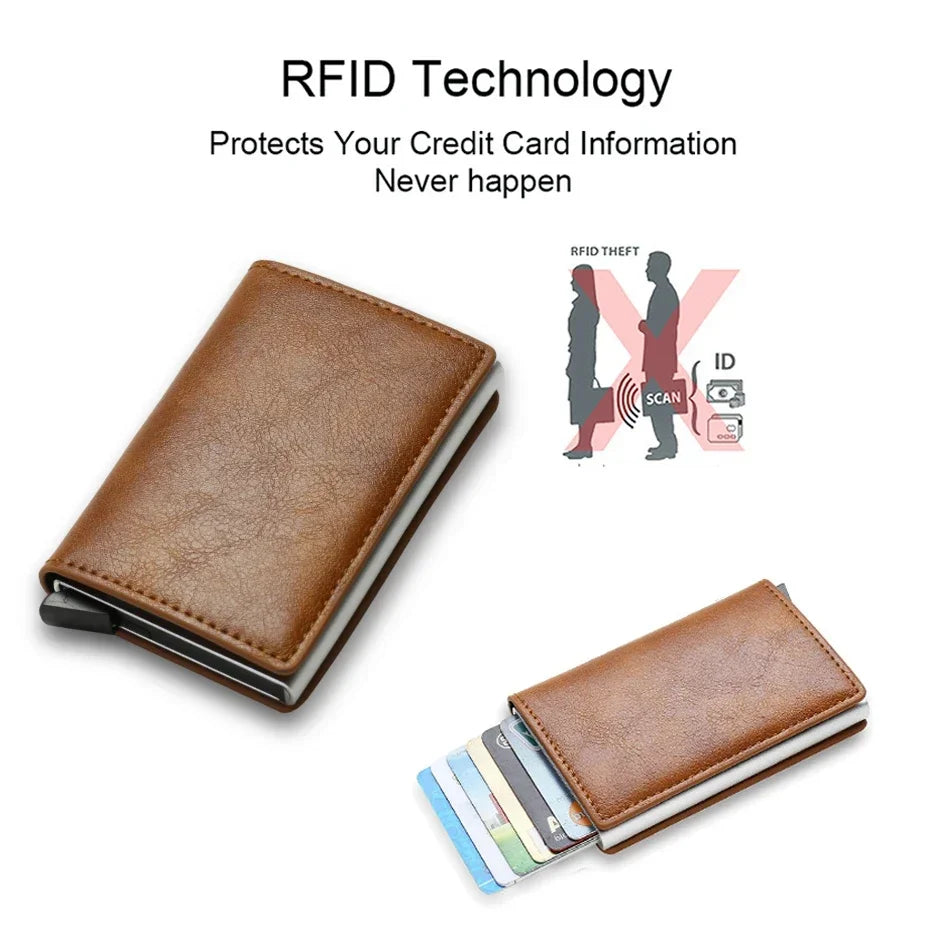 Fashion Business Carbon Fiber Credit Card Holder Wallet Men Rfid Metal Thin Pop Up Minimalist Wallet Small Purse Metal Wallet