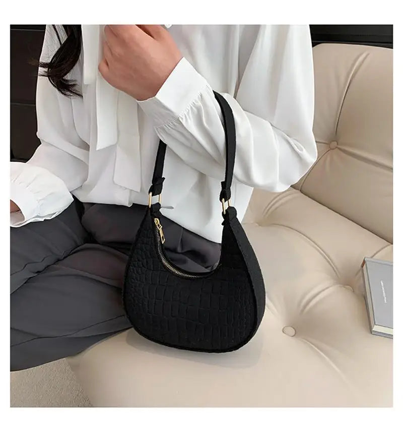 Temperament Handbag Casual Trendy Stone Pattern Shoulder Bag New Single Shoulder Design 2023 Winter Fashion Women'S Underarm Bag