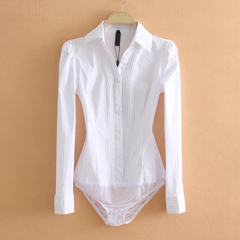 Monos Mujer Elegant Shirring Long Sleeve Collared Body Shirts Women Bodysuits Office Lady Rompers Business Work Blouses and Tops