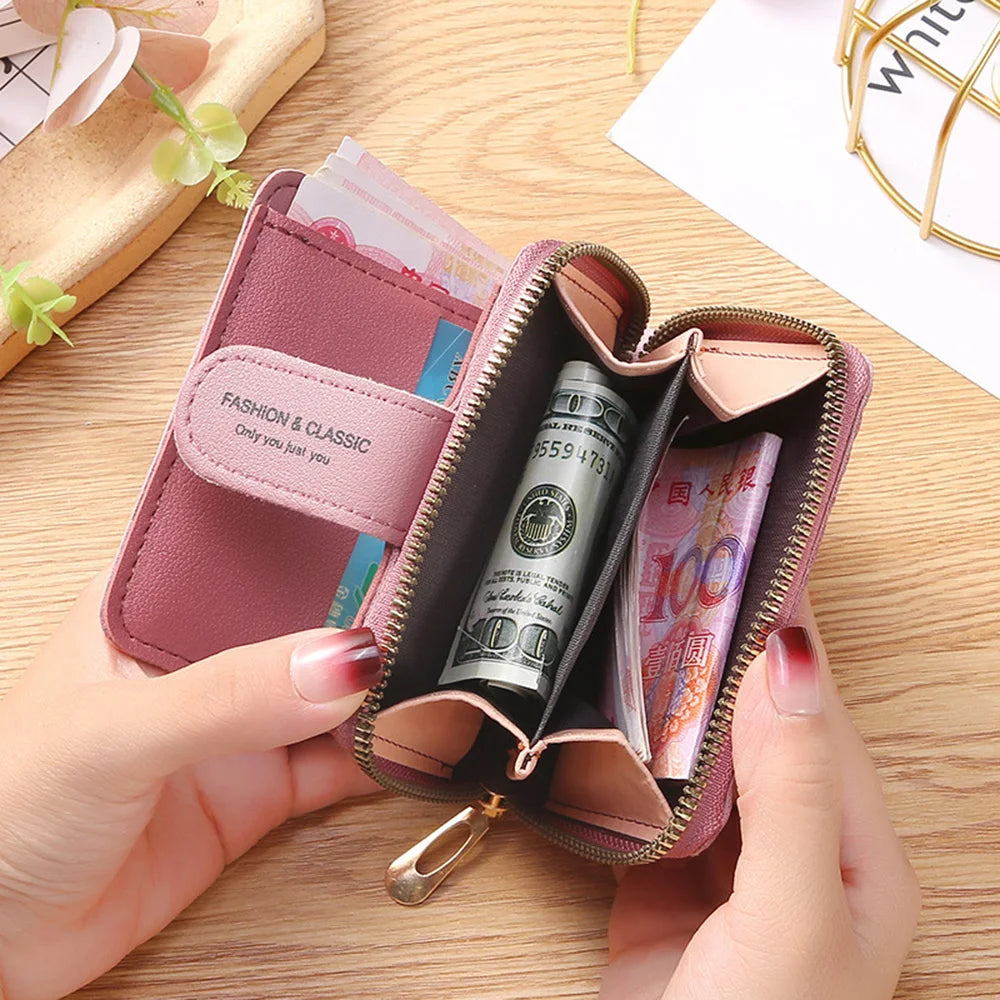 Short Wallet For Women 2023 Fashion Simple New Large Capacity Versatile Heart Color Clutch Zipper Buckle Coin Purse Female Bag