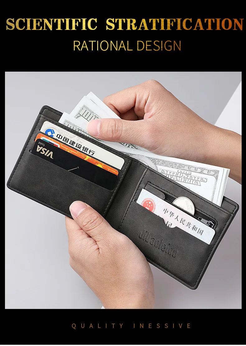 New Retro Men Leather Wallets Small Money Purses Design Dollar Price Top Men Thin Wallet With Coin Bag