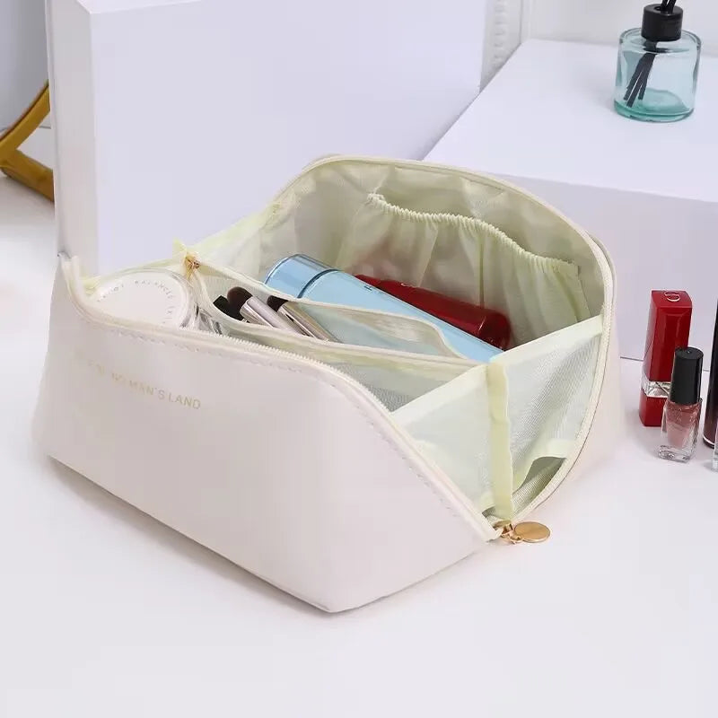 Leather Large-Capacity Travel Cosmetic Bag Portable Makeup Pouch Women Waterproof Bathroom Washbag Multifunction Toiletry Kit